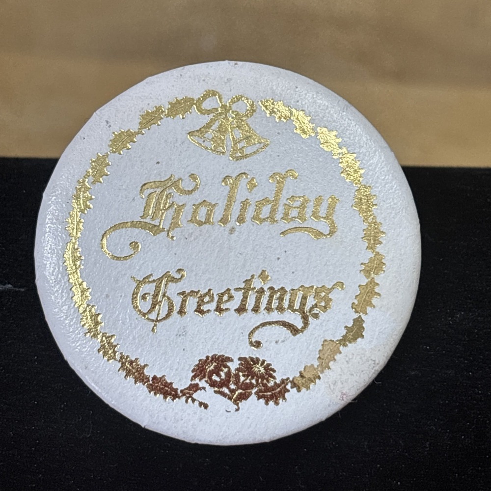 Vintage 1950s 60s Holiday Greetings Christmas Celluloid Button Pin Retro Xmas